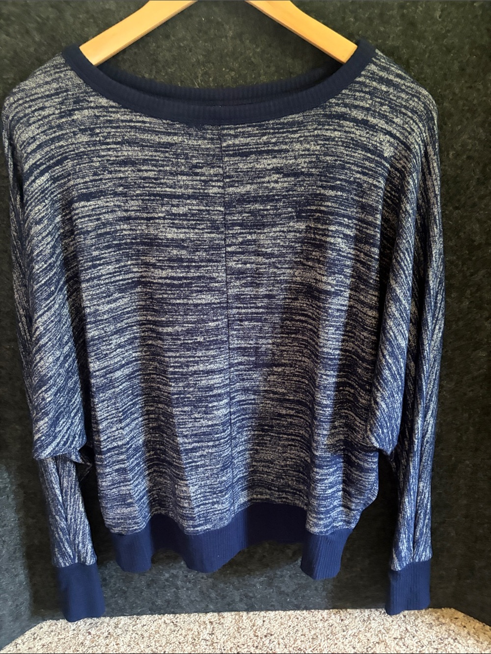 Women's Navy Marled Crewneck Sweater - Relaxed Fit batwing sleeves medium